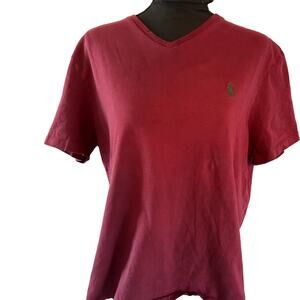 Ralph Lauren Polo Classic Fit Jersey V Neck logo T-Shirt Size Large Burgundy
